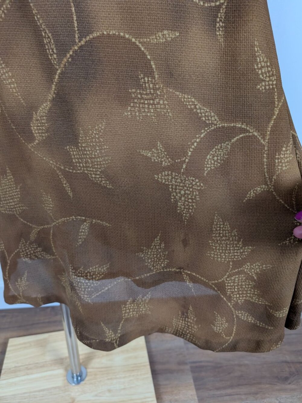 Jones New York 100% Silk Floral Midi Skirt Brown Size 14 - Picture 5 of 13